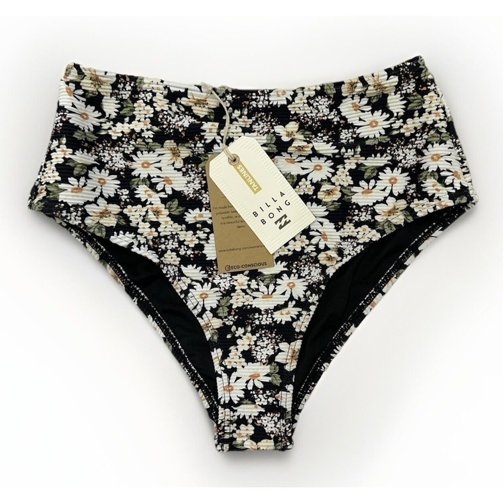 Billabong Bliss Fall Hi Retro Bikini Bottoms Black Floral / Womens Small